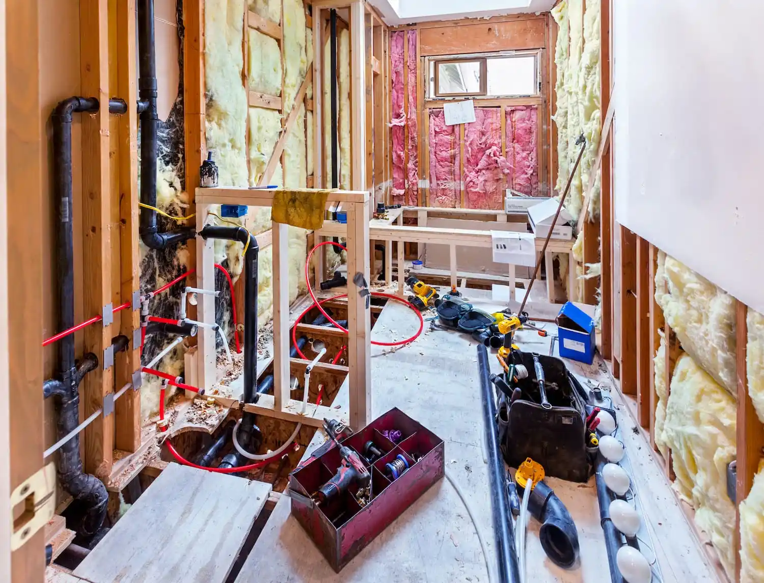 Bathroom plumbing rough-in installation during a renovation in Sydney