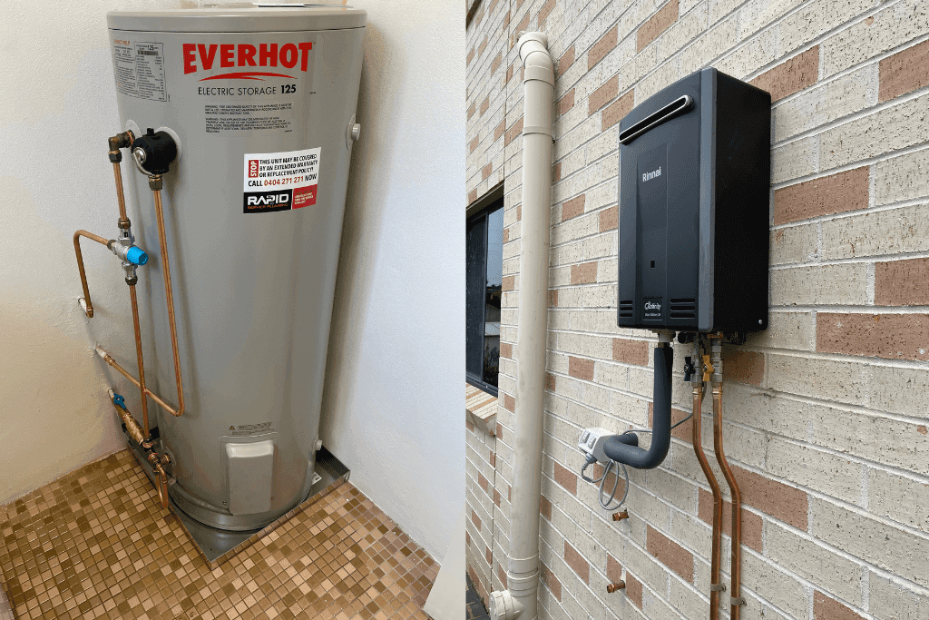 Outdoor hot water unit installed beside a home