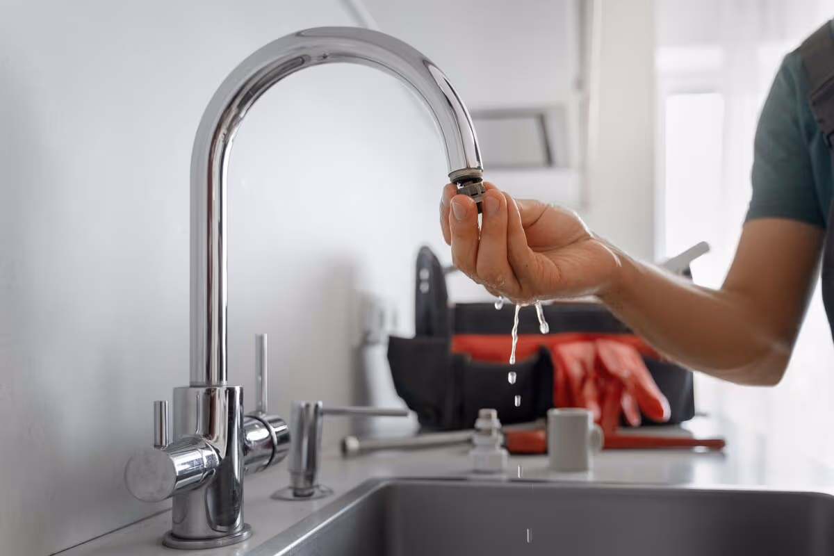 Plumber repairing a leaking tap in a Revesby home