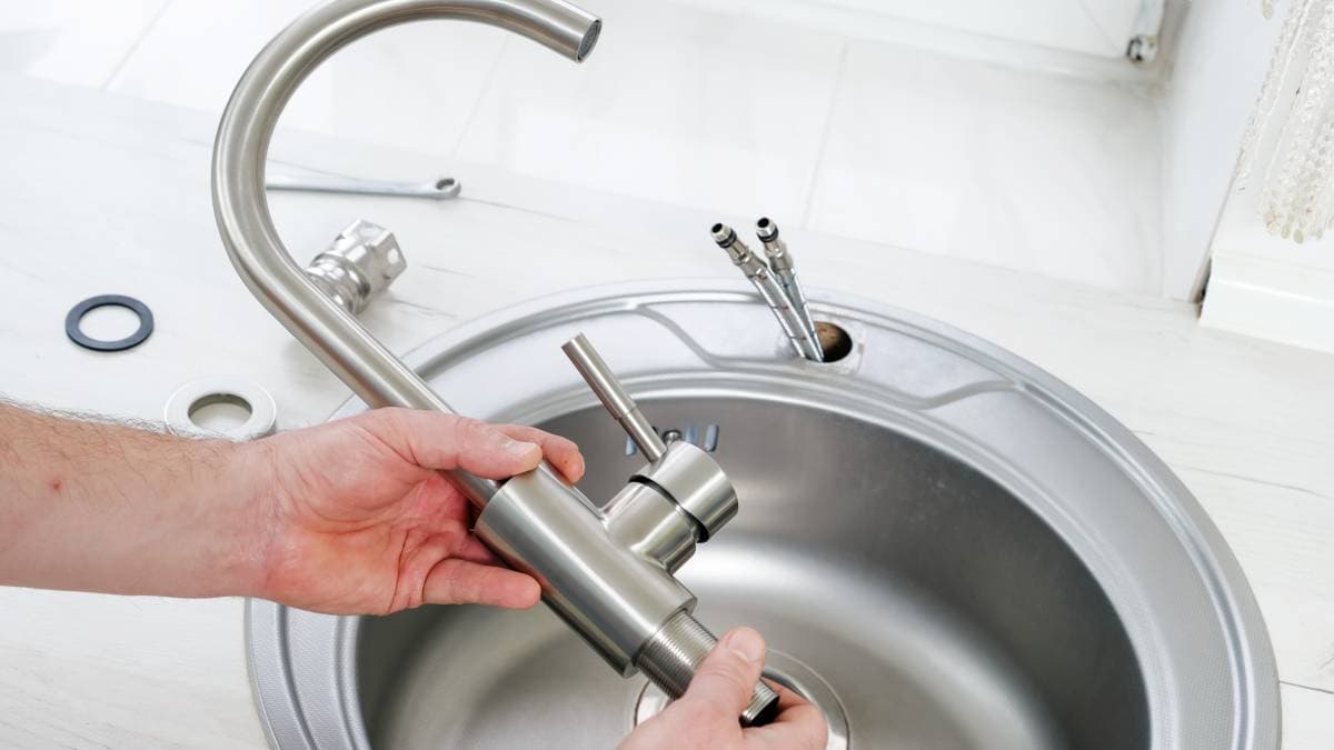 Kitchen mixer tap prepared for installation
