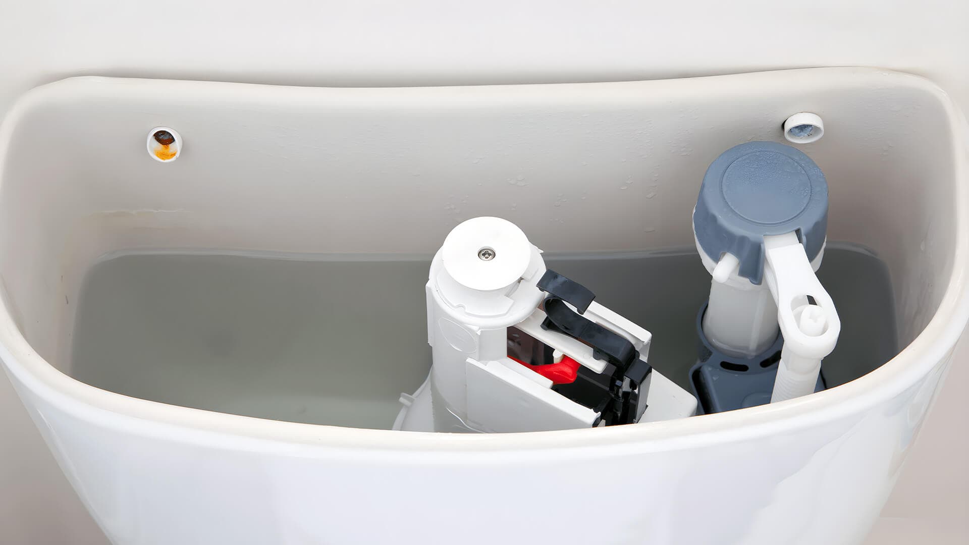 Plumber repairing a toilet cistern and flush valve in Revesby